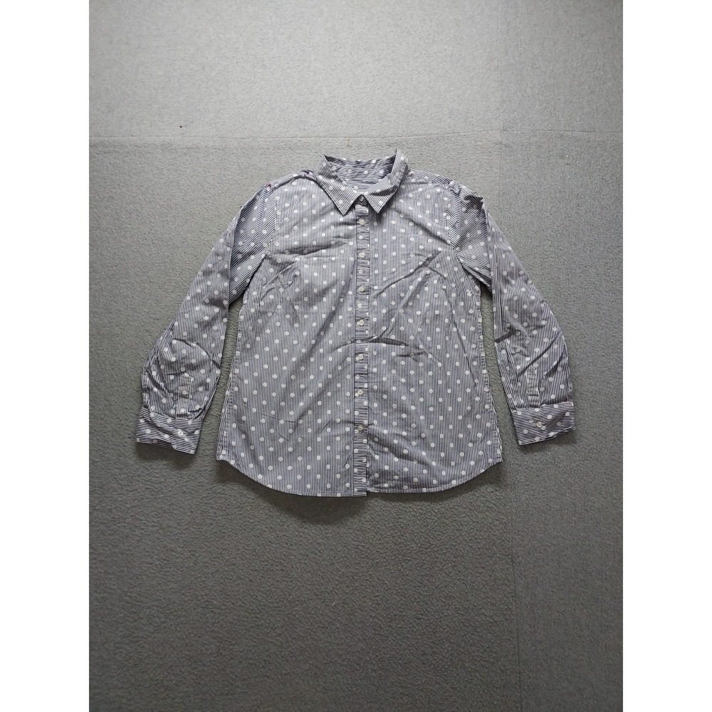 Talbots Women Shirt MP Blue Polka Dot 100% Cotton Long Sleeve Button Up Collared